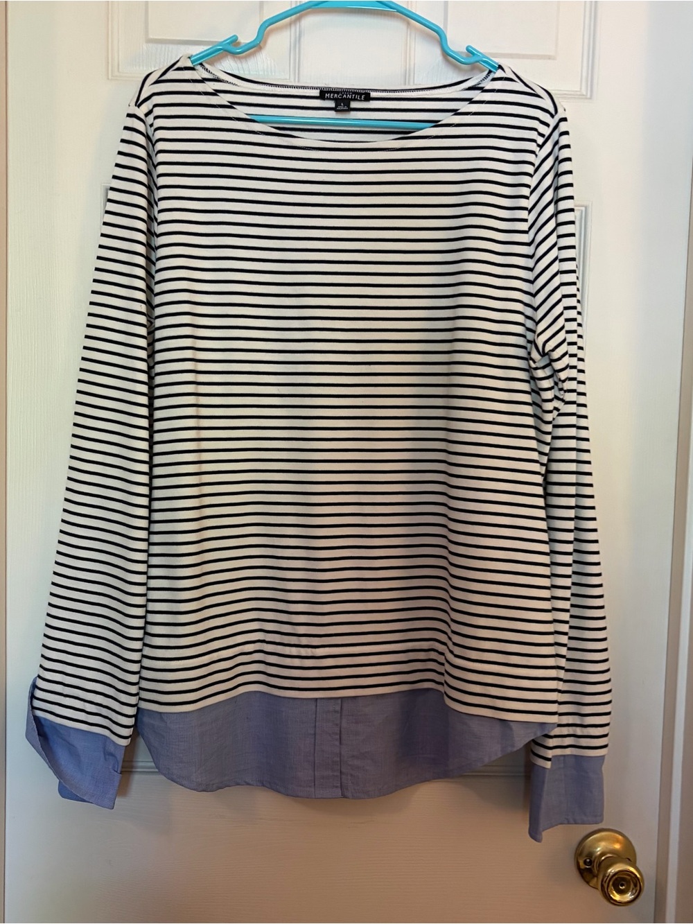 J. Crew Mercantile Striped Layered Hem Long Sleeve Top - SZ L
